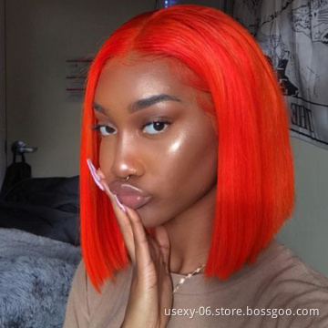 Brazilian Hair Cuticle Aligned Hair Bob Lace Wig , Human Hair Lace Front Wig Orange Wigs For Black Women